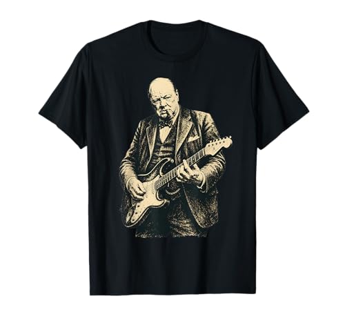 Winston Churchill Joue de la Guitare Rocker Cool Retro Vintage T-Shirt
