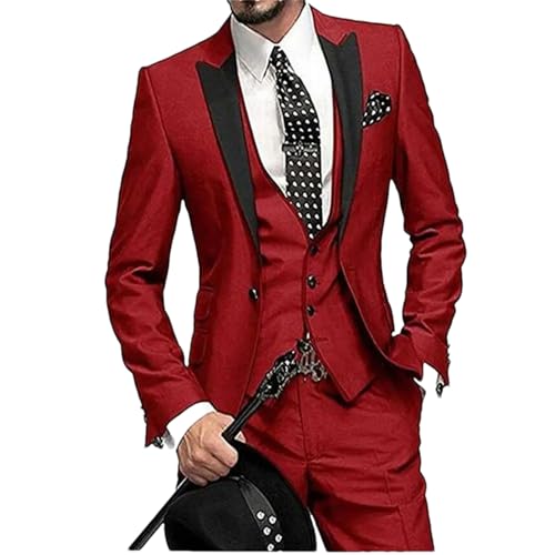 Costume 3 pièces homme haut de gamme rouge costume de mariage coupe ajustée chic