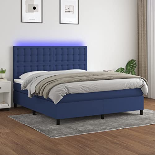 OHOOWOO Boxspringbett mit Matratze & LED Blau 160x200 cm Stoff,Schlafkomfort Deluxe: Boxspringbett mit LEDBeleuchtung und verstellbarem Kopfteil