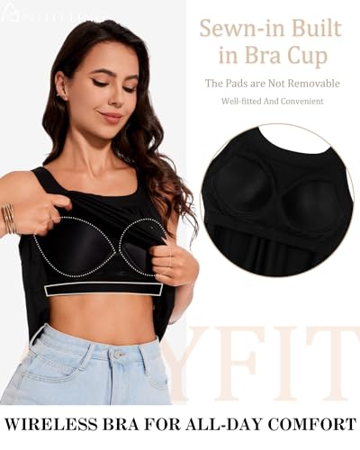 ANYFITTING Women's Built in Bra Tank Top 2025 Summer Trendy Tops Flowy Loose Fit Casual Halter Cami Camisole Outfits S-3XL2