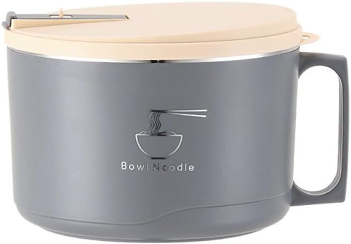 Stainless Steel Instant Noodle Bowl Dormitory Instant Noodle Cup Household Rice Bowl Cafeteria Large Lunch Box(Black)
