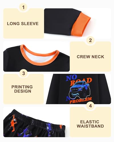 Mikrdoo Boys Pajamas Long Sleeve Soft Stretchy Ribbed Knit PJs for Active Toddlers & Kids Sleepwear 2-12 Years3