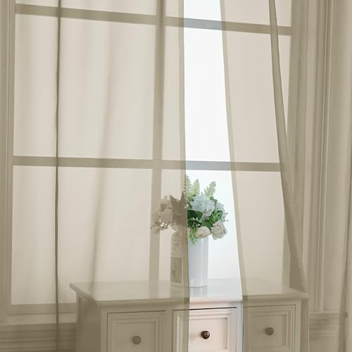 Image of OVZME Taupe Sheer Curtains 63 Inches Long 2 Panels - Soft Light Filtering Window Sheer Panels for Living Room /Bedroom, Top Dual Rod Pocket, 1 Pair, Each 42Wx63L Inches