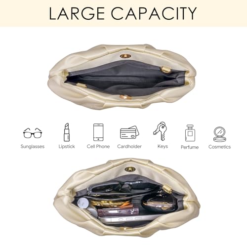 Image of Larcenciel Pleated Satin Clutch Purses for Women, Dumpling Pouch Style Evening Handbag for Prom, Party, Wedding, Formal Event