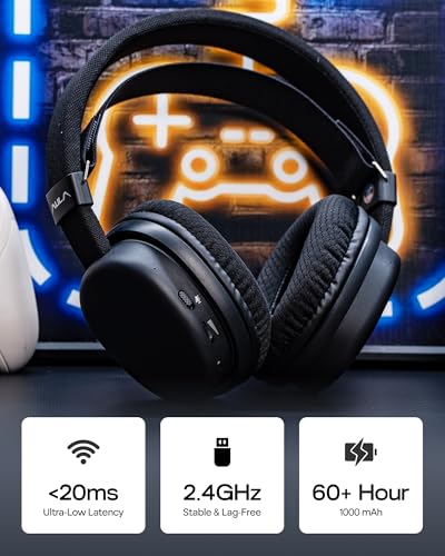Image of MechLands Aula G7 Wireless Gaming Headset for PS4 /PS5 /PC /Switch, Over-Ear Headphones with Detachable Noise Canceling Mic, RGB, Surround Sound, 60H Battery, 2.4GHz /BT /Wired (Black)