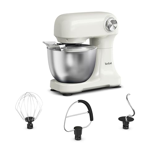 Tefal Bake Easy, procesor hrane, kompaktan, jednostavan za korištenje, 12 brzina, pulsna funkcija, posuda od 3,5 litara, uključujući pjenjaču, metlicu, kuku za tijesto, 500 W, bijela, QB140AF0
