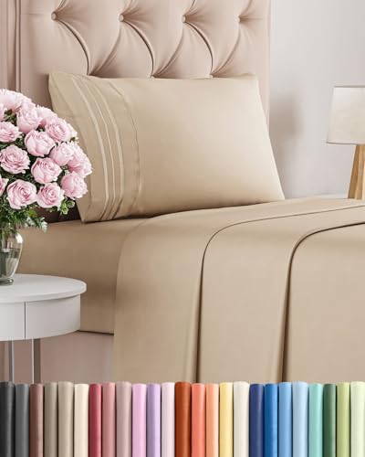 Twin Size 3 Piece Sheet Set - Comfy Breathable & Cooling Sheets - Hotel Luxury Bed Sheets for Women & Men - Deep Pockets, Easy-Fit, Extra Soft and Wrinkle Free Sheets - Cream Oeko-Tex Bed Sheet Set