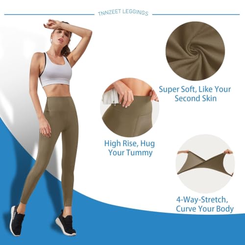 Image of TNNZEET High Waisted Leggings for Women - No See Through Tummy Control Cycling Workout Yoga Pants with Pockets Reg & Plus