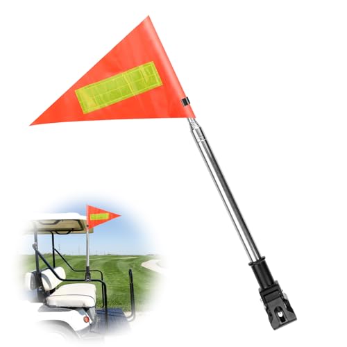 Golf Cart Flag, 8.7×11.8" Red Safety Flag with Telescoping Flagpole
