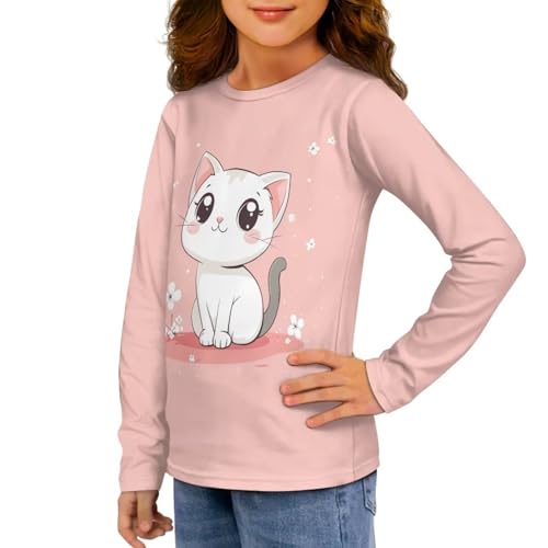 Image of Girls Long Sleeve Shirt with Cute Graphic Casual Pullover Tops 3-16Y