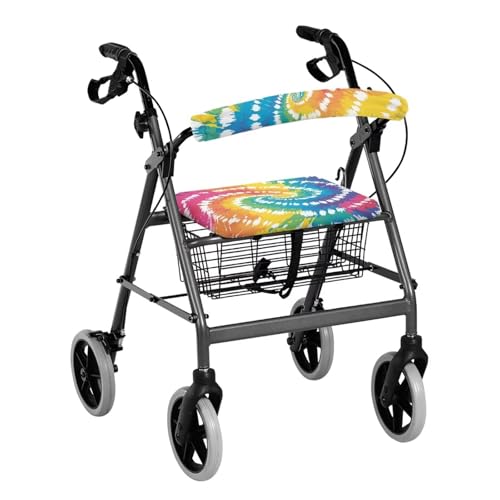 Image of Tie-Dye Rollator Walker Seat and Backrest Covers for Ladies Easy to Install Walkers Seat Covers Soft Walkers Seat Covers for Seniors Women