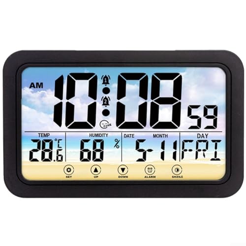 Reloj digital de control táctil con temperatura interior, fecha y día de la semana (negro C)