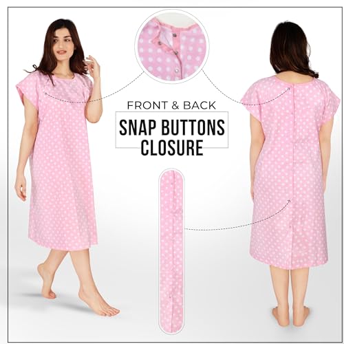 Utopia Care Vestido hospitalar, vestido de paciente, Bolinhas rosa, G-GG
