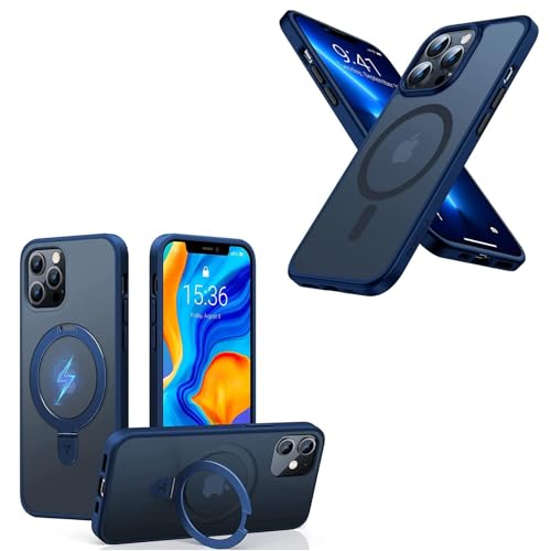 TORRAS Magnetic Designed for iPhone 12 Case & 12 Pro Case, Compatible with Magsafe, iPhone 12 Phone Case with Stand, MIL-Grade Shockproof Back Slim Protective 12 Pro Phone Case, Blue