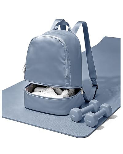 Image of Small Gym Backpack for Women, Office-to-Gym Casual Daypack with Shoe Compartment, Lightweight Water Resistant Small-Size Bag, Clean Fit Style Work Backpack for Daily Use, Blue