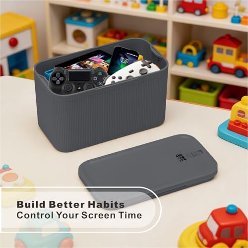 Image of SANIDIKA Lockable Storage Box, Locking Medicine Box, Cell Phone Locked Jail, Food Medical Lockbox, Containers Bin for Personal Refrigerator Home Office Organization Travel Farther Gift (Navy Plus)
