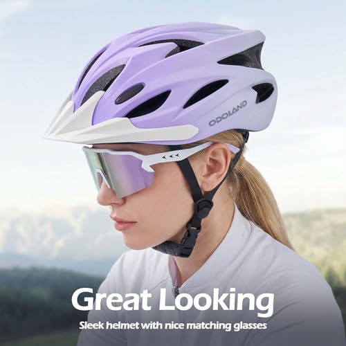 Image of Odoland Adult Bike Helmet with Cycling Sunglasses Set for Men & Women | Safety Certified Bicycle Helmet, UV Protection Glasses, Adjustable Dial for Mountain, Urban, Skating, Road, City Commuting