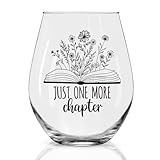 Perfectinsoy Just One More Chapter Stemless Wine Glass, Birthday Gifts for Book Lovers Bibliophiles Readers Librarians, Bookish Wine Glass Gifts for Women Friends Colleagues Sisters Brothers