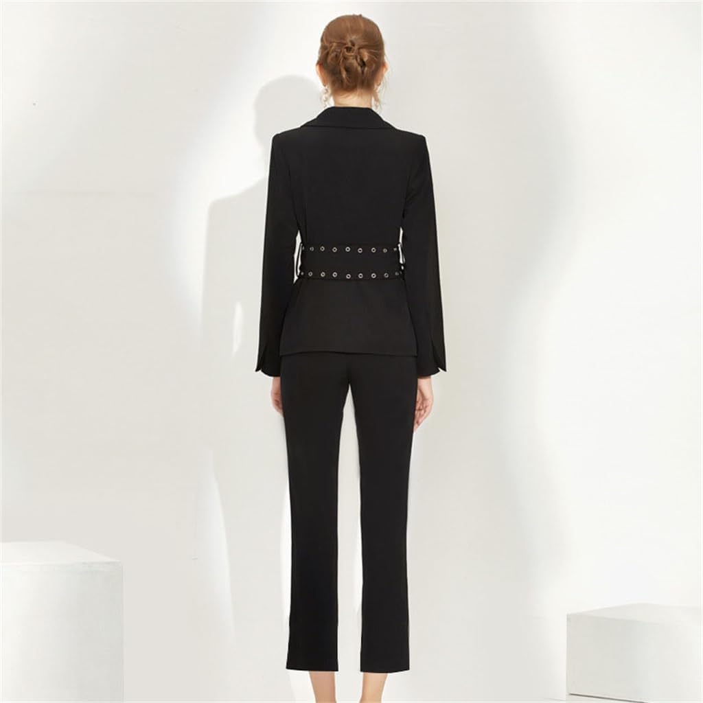 Solid Color Thin Workplace Long Sleeve Temperament Light Mature Wind Goddess Model Suit Two-Piece Set(Large)