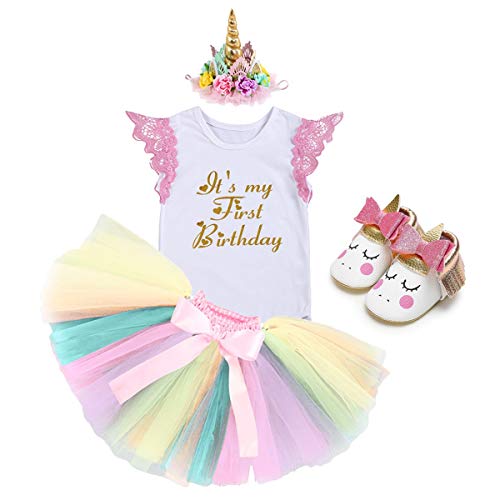 NEWEPIE Rainbow Unicorn Baby Girls Costume 1st Birthday Cake Smash