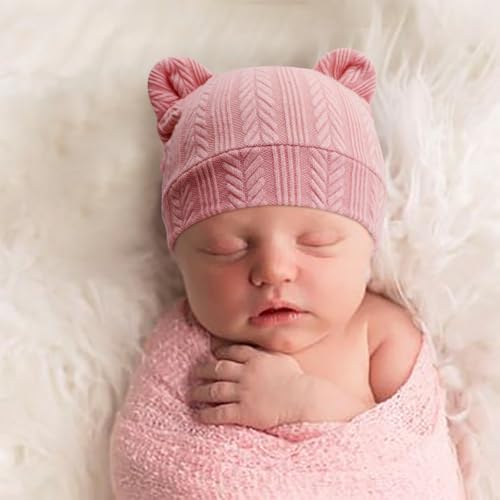Image of BQUBO Newborn Baby Hats Bear Ears and Mittens Sets Preemie Caps Baby Boy Girl Infant Hospital Beanie for 0-3 Months