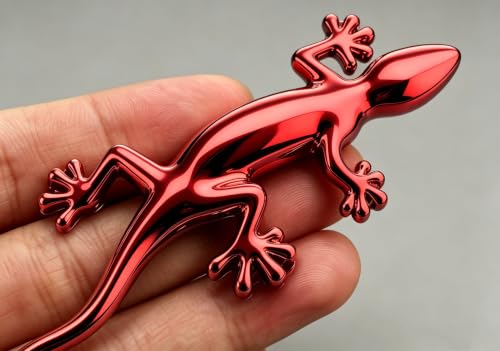 Image of 2PCS 3D Gecko Emblem Car Sticker Metal Chrome Silver Spider Badges Sticker for Universal Car Vehicle, Truck, Motorcycle, RV, Scooter, SUV, Door, Window for Headphone Decorations (Red Gecko)