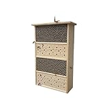 Relaxdays Bienenhotel, Holz, Pappröhrchen, HxBxT: 40 x 26 x 10,5 cm, Garten, Balkon, Insektenhotel zum Aufhängen, Natur