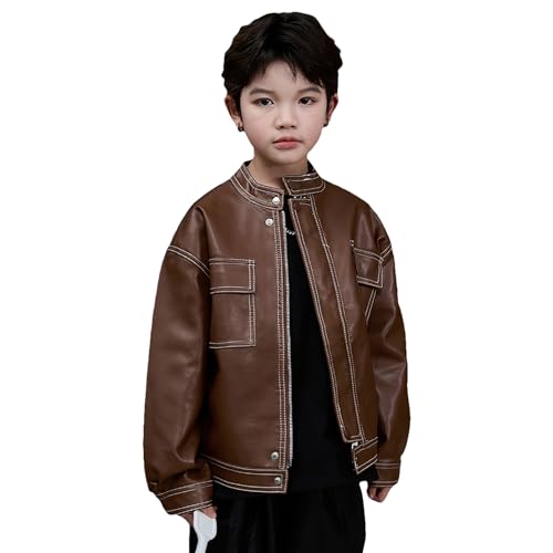 Boys PU Leather Motorcycle Bomber Kid Stand-Collar Outerwear Zip Coat