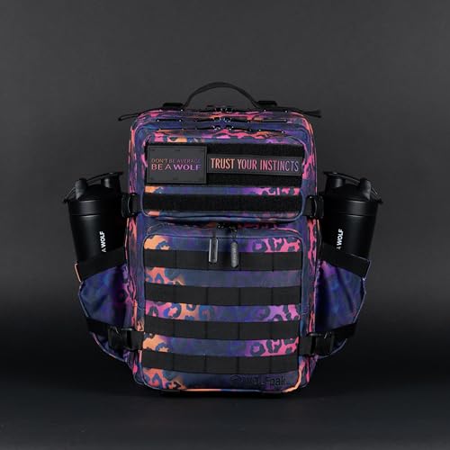 Image of WOLFpak 25L Athletic Gym Backpack - Durable 1000D Waterproof Oxford Material with MOLLE Webbing, Laptop Pocket & Dual Cup Holders, Durable Fitness /Travel /Military Daypack (Neon Leopard)