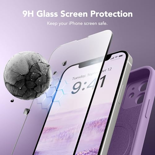 Image of Magnetic for iPhone 12 Case, Compatible with MagSafe, [Full Camera Protection][Screen Protector] Silicone Shockproof Protective Phone Case for iPhone 12 6.1 inch, Light Purple
