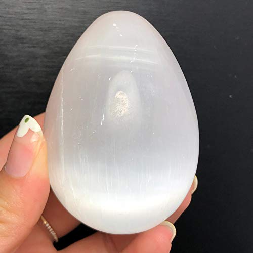 Decor Stone Natural White Selenite Egg Stone Polished Gypsum Crystal Egg Shape Stone Gemstone Healing Raw Gypsum Stone Massager