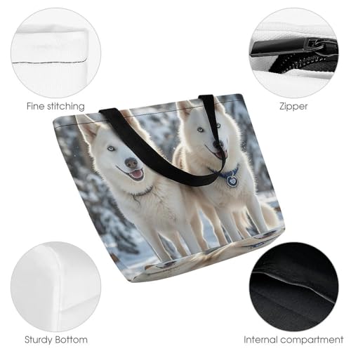 Women Tote Bags with Handles Husky Dogs Shoulder Bag with Zipper Handbags Shopping Bags Travel Bag Beach Bag Reusable Grocery Bag for Swim Holiday Gift3