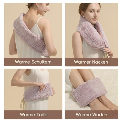 samply Lang Wärmflasche mit Bezug Flauschig, Groß Schlauch 3 Liter Long Hot Water Bottle mit Zum Umbinden, Bettflasche für Frauen Männer (Grau)