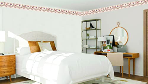 Dundee Deco Ddazbd9121 Peel And Stick Wallpaper Border - Floral Pink Purple Flower Wall Border Retro Design, 15 Ft X 7 In (4.57M X 17.78Cm), Self Adhesive #TOP22