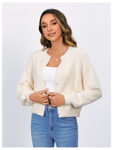 Verdusa Women's Fuzzy Cardigan Sweaters Furry Long Sleeve Trendy Tops Pearl Up Shirts4