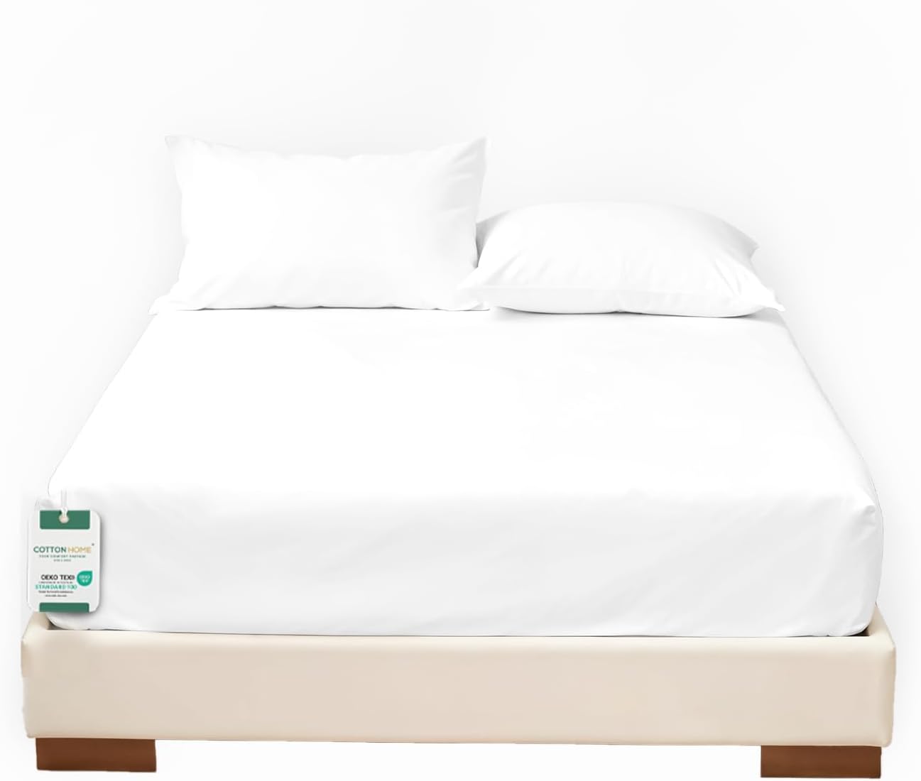 Cotton Home® 3 Piece Fitted Sheet Set 200x200cm with 2 Pillow Cover Hotel Luxury Supersoft Super King Bed sheet Comfortable Lightweight Breathable Bedding Set Fits up to 30cm Deep Pocket (White)