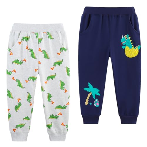 Pantalón chándal infantil jogger de dinosaurio pack de 2 pantalones deportivos de algodón 2-7 años