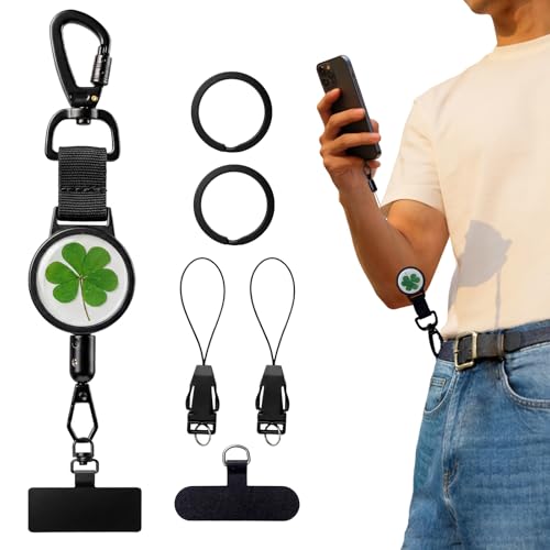 Teomevie Handy Diebstahlschutz Handy Sicherung mit 360-Haltering & Magnetbefestigtes 66cm-Stahlseil Universell für Handyhüllen Handysicherung Outdoor Ausziehbar für Wandern Radfahren Skifahren