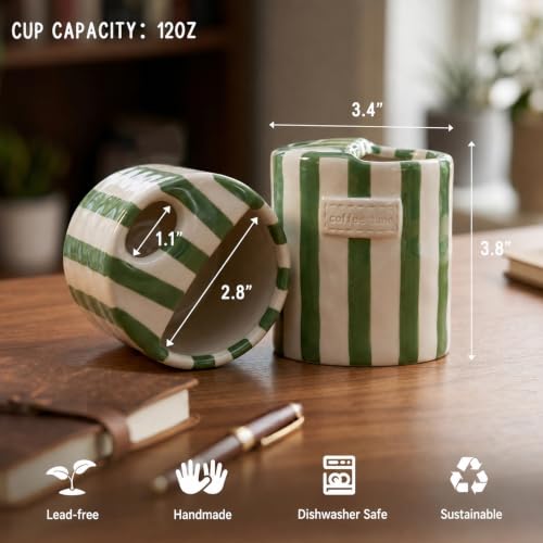 Taza de cerámica con tapa para café 12 oz verde miniatura 5