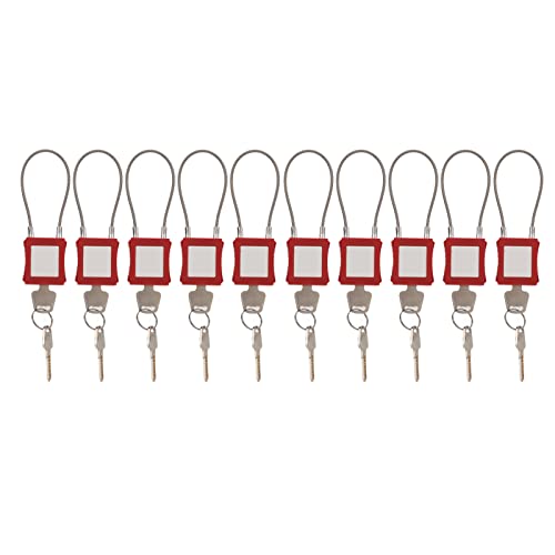 KLLJRFW 10 Sets Lockout Tagout Cable Lock with Key Stainless Steel Electrical Padlock Red Keyed Alike Unlimited Grouping Electrical Lockout Padlock Set for Equipment Maintenance