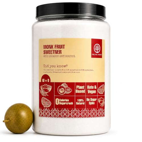 Image of Organic Forest Monk Fruit Sweetener with Erythritol | Zero Calorie Sugar Substitute | Keto & Diabetic Friendly | Zero Glycemic Index | NABL GI Tested | Total Net Weight 900 g (Pack of 1)