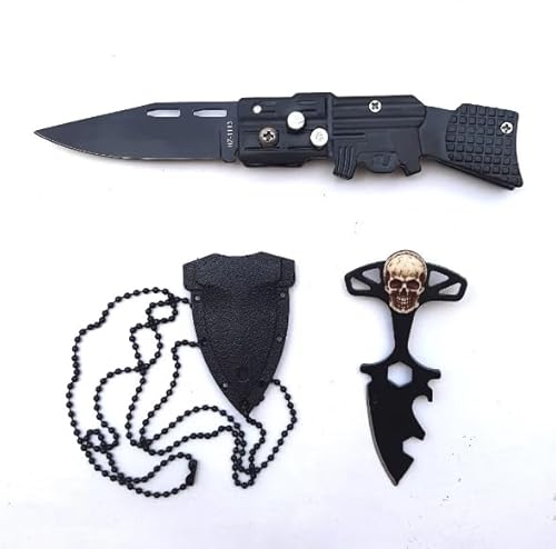 KIT Canivete Automático + Push Dagger Multifuncional com Bainha e Corrente (KIT 4)