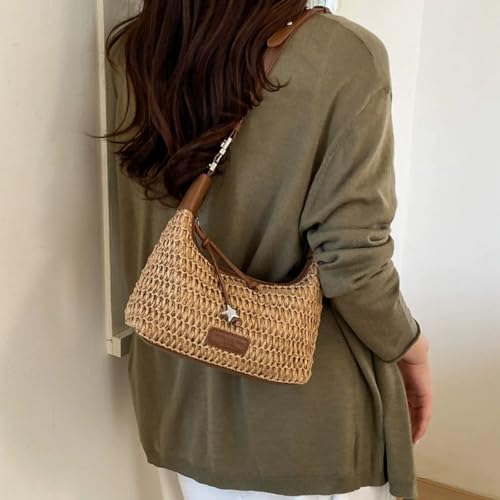 Image of Woven Leather Tote Bag For Women Crossbody Shoulder Bag Large Hobo Handbags Vegan Female Bag Vegetable Basket