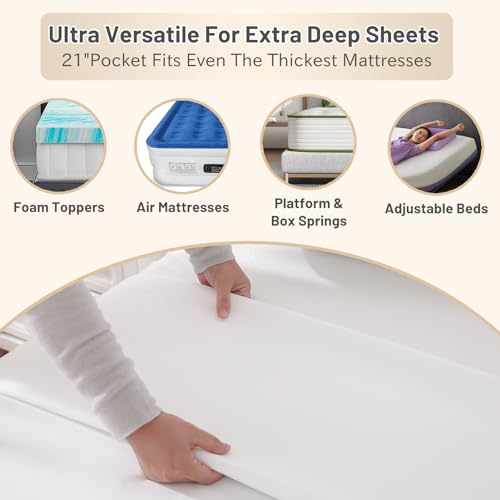 MEISHANG Extra Deep Pocket King Sheets Cotton - 1000 Thread Count Sheets - Fits 18"-24" in Deep Mattress,100% Egyptian Cotton,Sateen Weave, Soft & Breathable - 4 Piece (King, White)