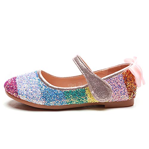 Minibella Girl's Rainbow Glitter Ballet Flats Princess Mary Jane Dress Shoes #TOP1