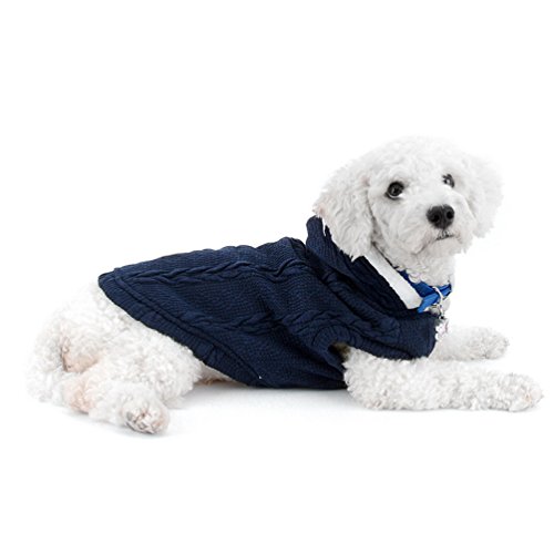 SMALLLEE_LUCKY_STORE Knitted Dog Clothes Jumper with Hood Warm Hoodie Jacket Coat for Small Dogs Blue M, M(Back:9.5";Chest:14.5") - Image 4