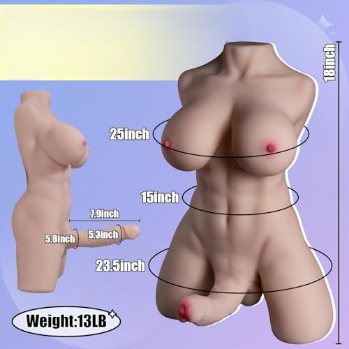 Image of 13LB Shemale Sex Doll with Torso Realistic Dildo Breasts and Anal, Lifelike Life Size Unisex Transsexual Love Dolls Adult Trans Sex Toy for Women with Hugh Penis
