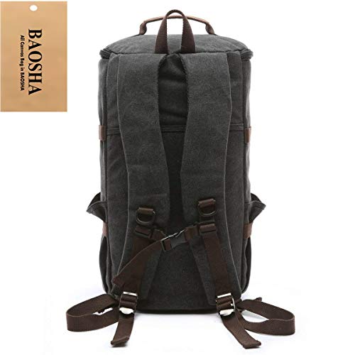 BAOSHA Canvas Weekender Travel Duffel Backpack Hybrid Hiking Rucksack Laptop Backpack for Outdoor Sports Gym HB-26(Black)