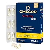 OMEGOR Vitality 1000 Omega 3 60 Cápsulas IFOS Certificado - Aceite de Pescado Omega-3 1000mg con EPA y DHA - Libre de Metales Pesados, Sin Sabor a Pescado, Facil de Digerir