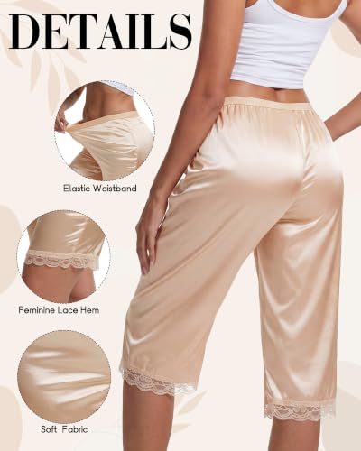 Image of Chicingyou 3 Pack Slip Shorts for Women Under Dress Pettipants Lace Trim Slips Culotte Anti Chafing Summer Split Skirt